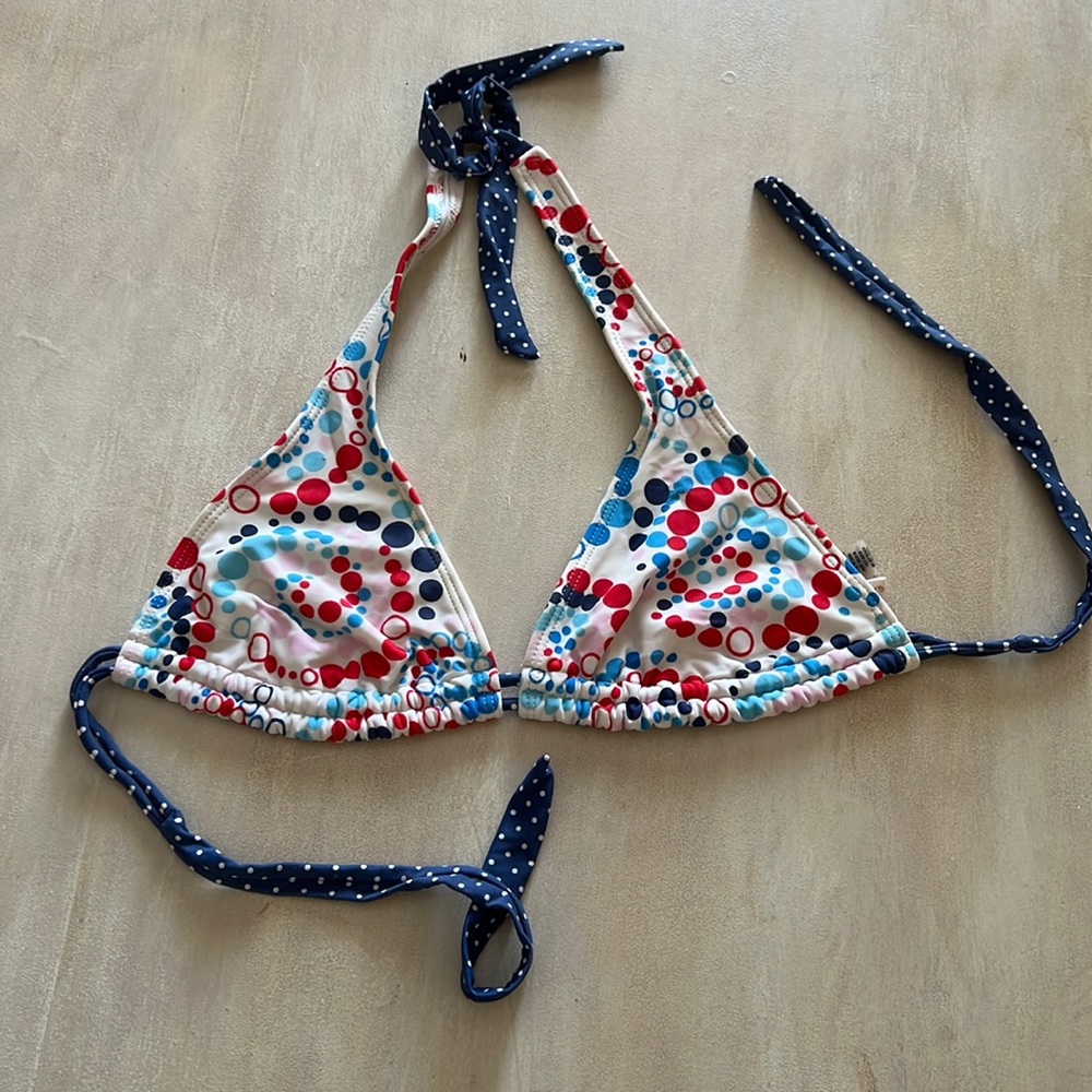 Red, white and blue halter bikini top